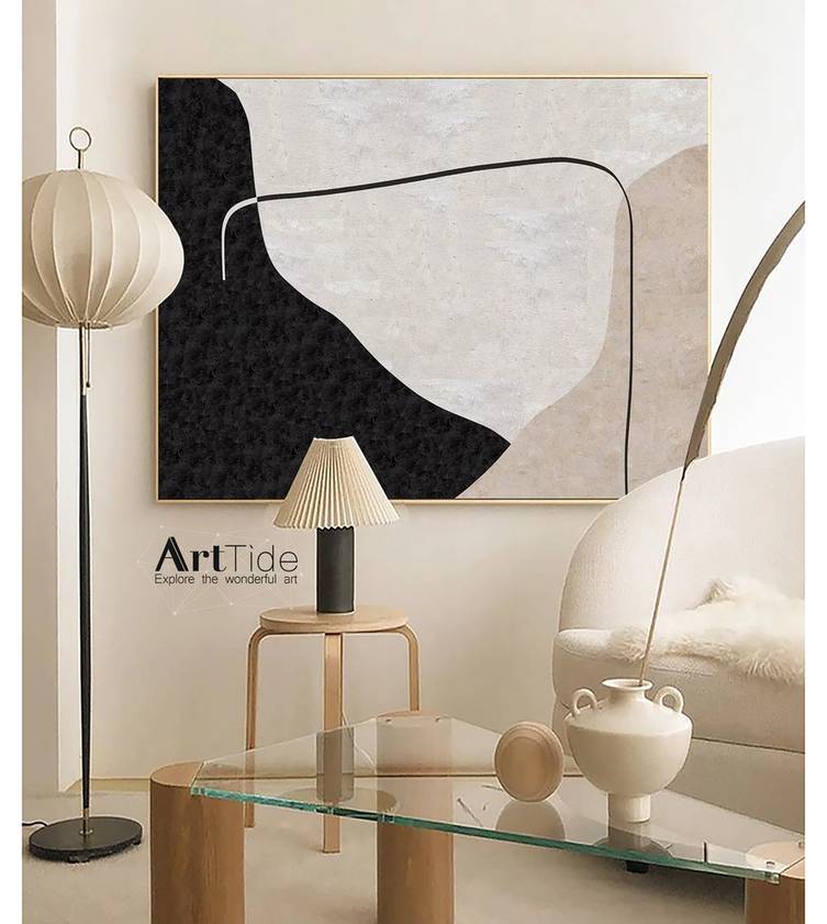Room Handmade Original Painting Beige White Abstract Canvas Artwork T16VX